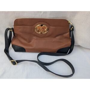 Emma Fox Women's Brown Black Leather Crossbody Purse Bag Gold Hardware